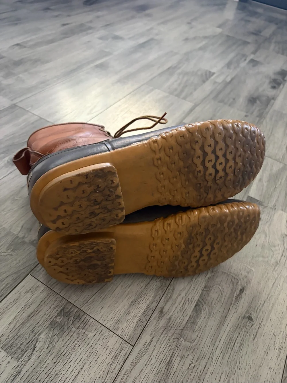 L.L. Bean Gore Tex Brown Leather and Rubber Waterproof Duck Bean Boots